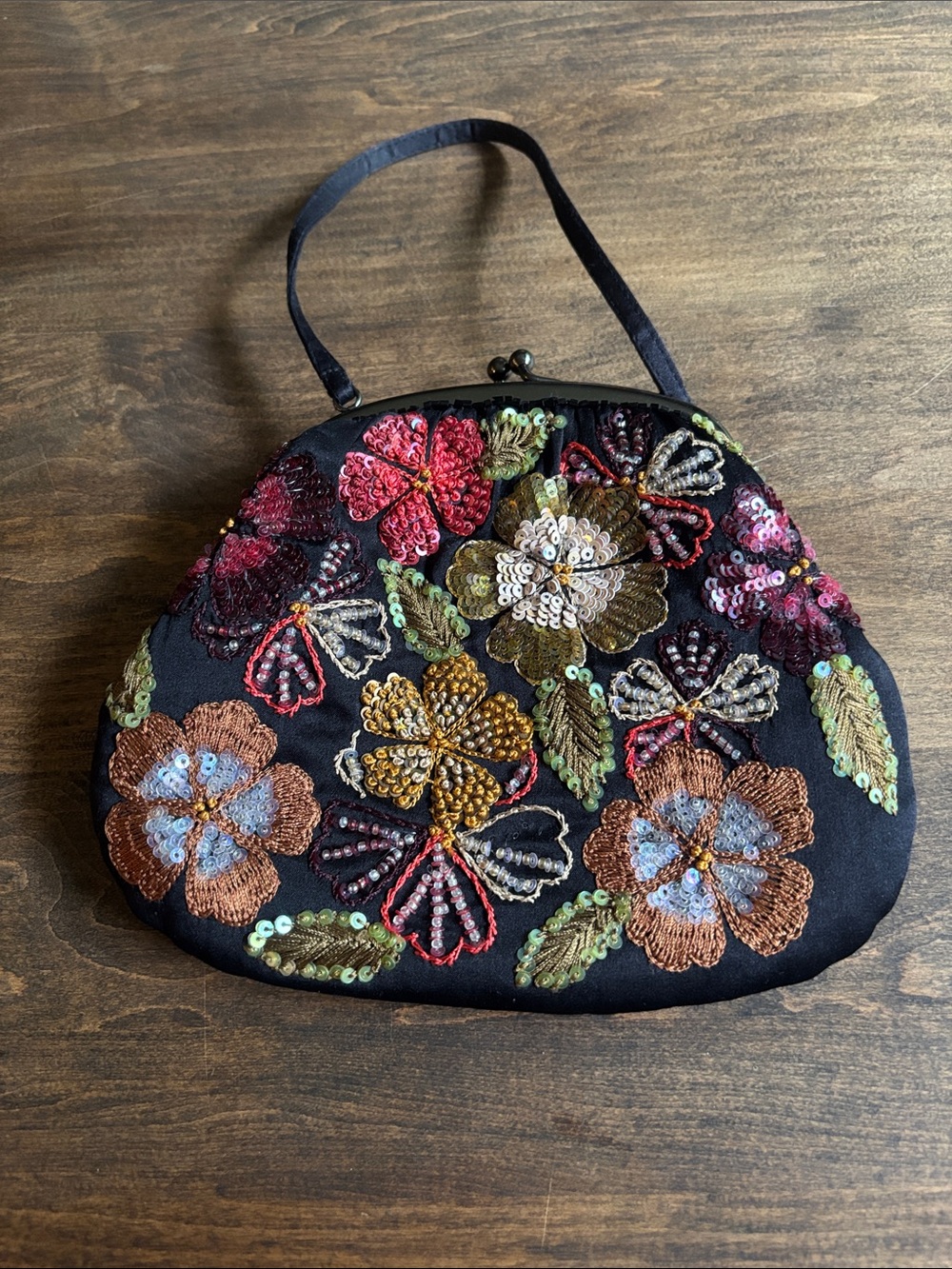 Santi Embroidered Black Floral Sequin Wristlet